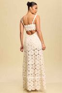 Taupe Crochet Lace Maxi Dress back