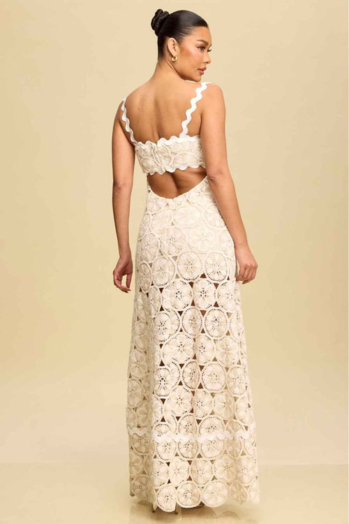 Taupe Crochet Lace Maxi Dress back