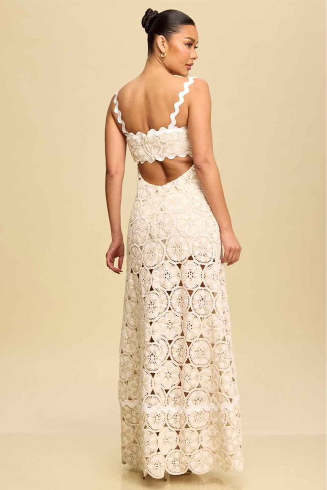 Taupe Crochet Lace Maxi Dress back