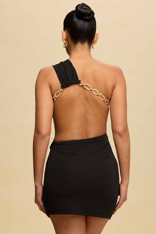 Black Gold Chain Mini Dress back