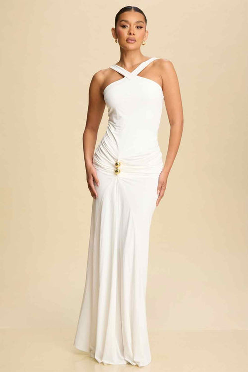White Mock Neck Maxi Dress