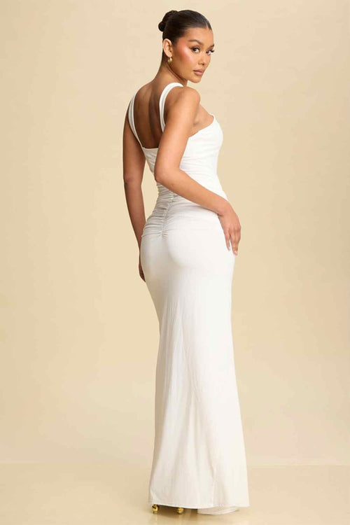 White Mock Neck Maxi Dress back