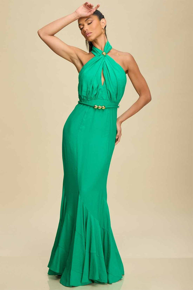 Green Dreamer Gold Maxi Dress