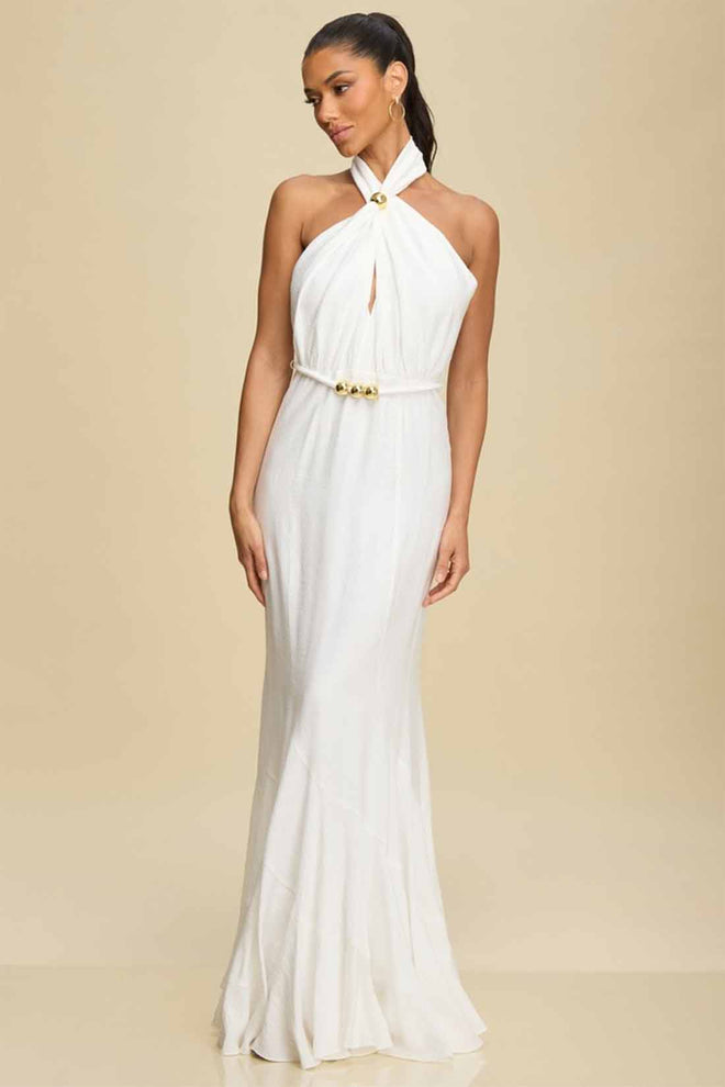White Dreamer Gold Maxi Dress