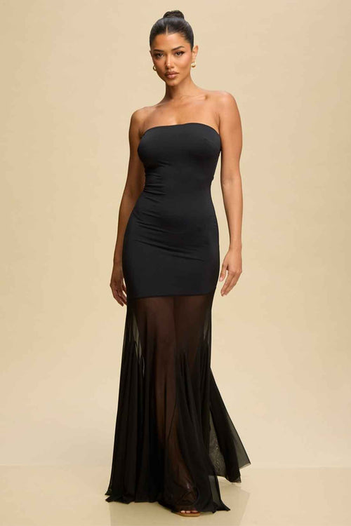 Black Mesh Split Hem Maxi Dress