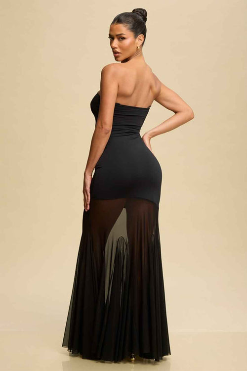 Black Mesh Split Hem Maxi Dress back