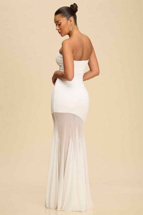 White Mesh Split Hem Maxi Dress back