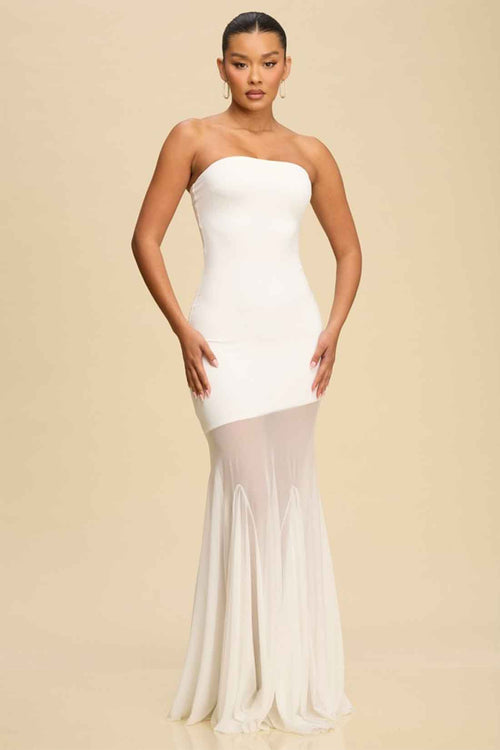 White Mesh Split Hem Maxi Dress