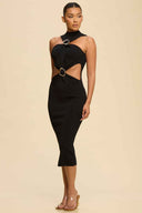 Black Twist Knit Midi Dress