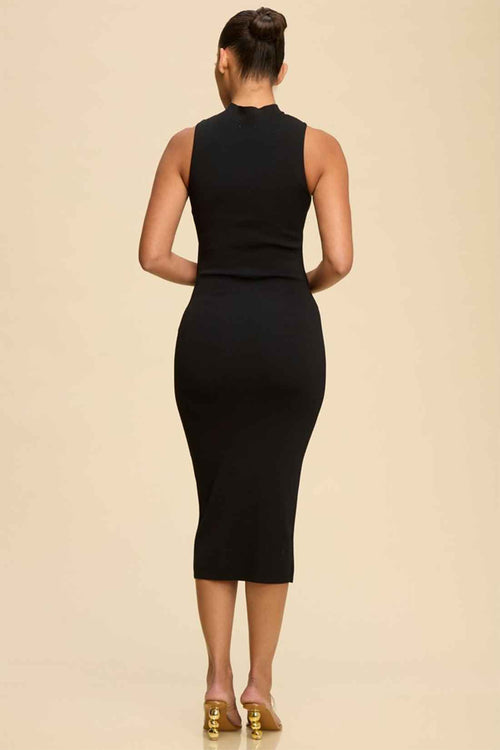 Black Twist Knit Midi Dress back