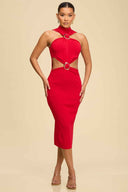 Red Twist Knit Midi Dress