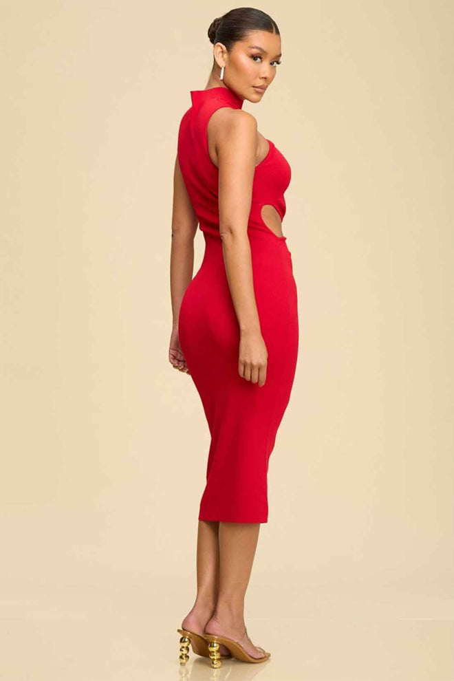 Red Twist Knit Midi Dress back