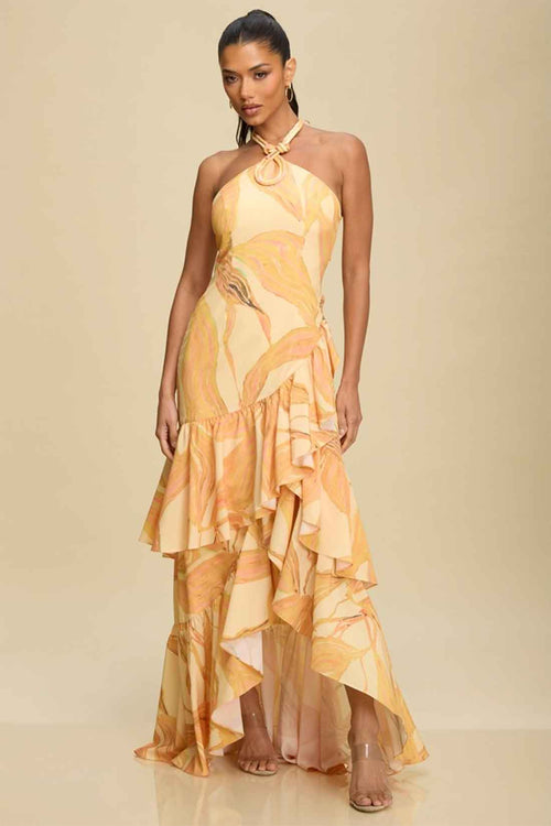 Yellow Sunset Ruffle Maxi Dress
