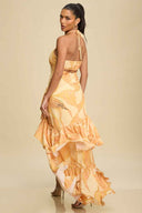Yellow Sunset Ruffle Maxi Dress back