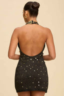 Black Sequin Knit Mini Dress back