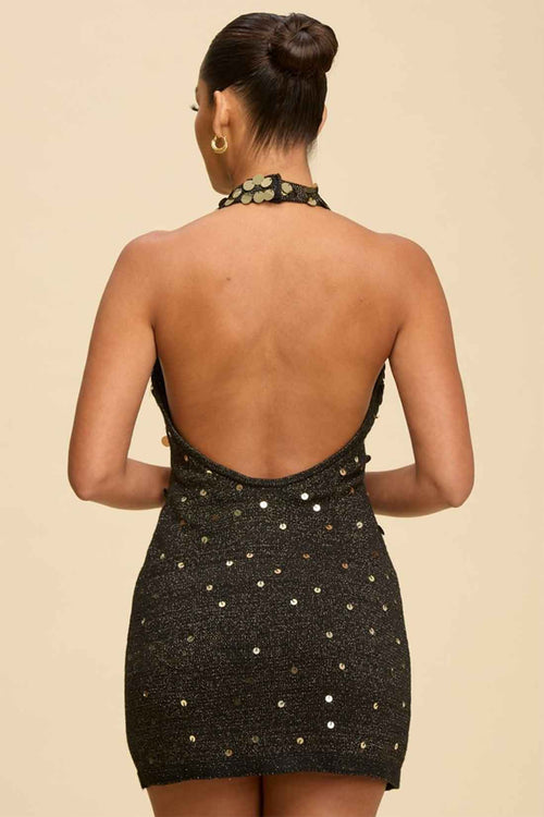 Black Sequin Knit Mini Dress back