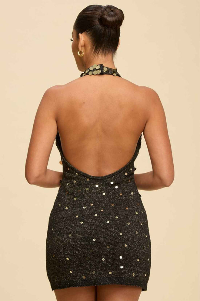 Black Sequin Knit Mini Dress back