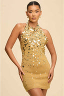 Gold Sequin Knit Mini Dress