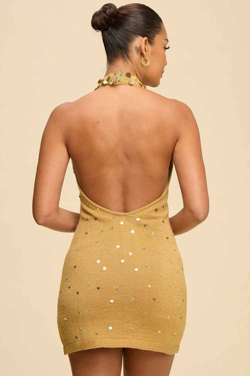 Gold Sequin Knit Mini Dress back