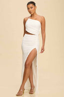 White Mesh One Shoulder Maxi Dress
