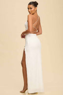  White Mesh One Shoulder Maxi Dress back