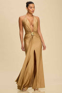Copper V Neck Flower Maxi Dress