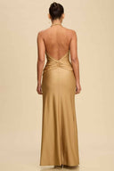 Copper V Neck Flower Maxi Dress back