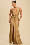 Copper V Neck Flower Maxi Dress front
