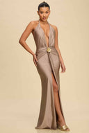 Pewter V Neck Flower Maxi Dress