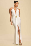 White V Neck Flower Maxi Dress