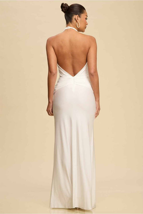 White V Neck Flower Maxi Dress back