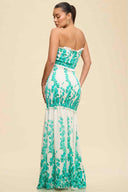 Turquoise Floral Scrunch Maxi Dress back
