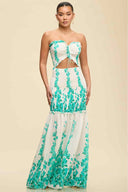 Turquoise Floral Scrunch Maxi Dress