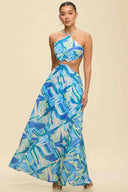 Blue Abstract Ring Maxi Dress