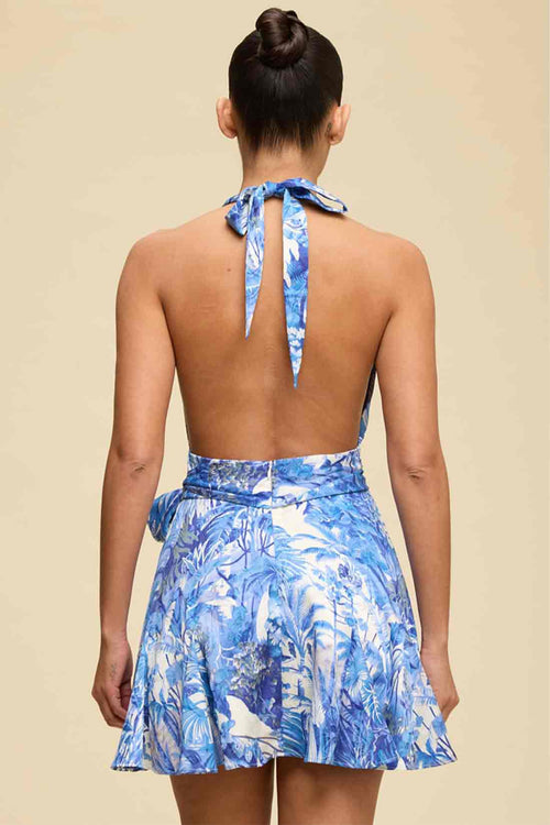 Blue Tropic Wrap Mini Dress back