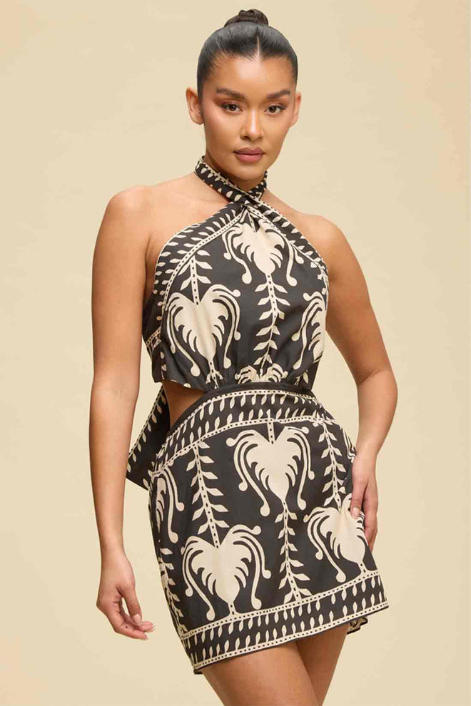Black Tidal Halter Mini Dress front