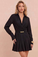 Black Solid Flare Mini Dress