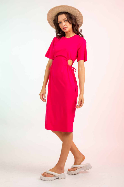 Jeany Hot Pink Cutout Waist Midi Dress side