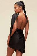 Paula Black One Shoulder Mini Dress back