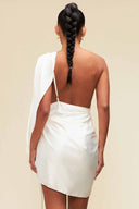Paula Ivory One Shoulder Mini Dress back