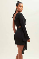 Aria Black Textured One Shoulder Mini Dress side