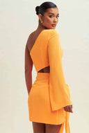 Aria Orange Textured One Shoulder Mini Dress side