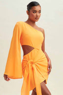 Aria Orange Textured One Shoulder Mini Dress