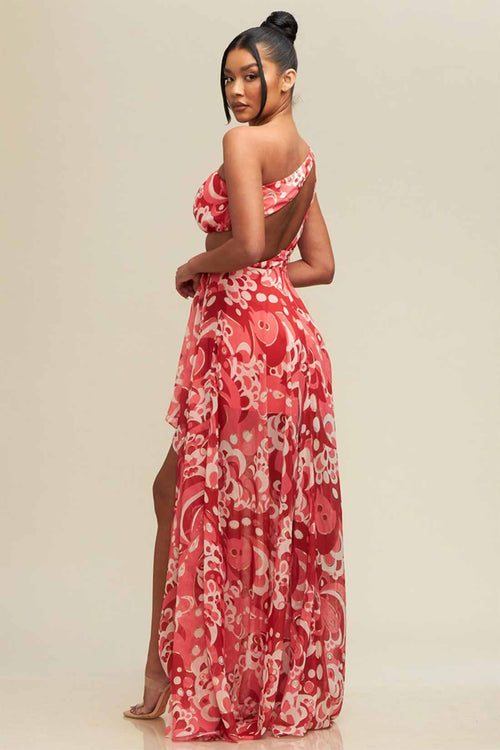 Carina Red Mosaic One Shoulder Maxi Dress side