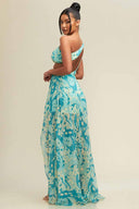 Carina Turquoise Mosaic One Shoulder Maxi Dress back