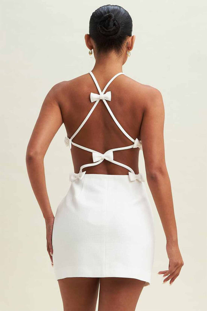 Rosie White Bow Mini Dress back