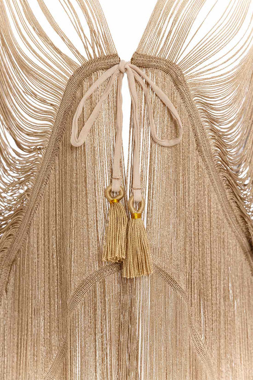 Milonga Gold Fringes Tie Coverup detail