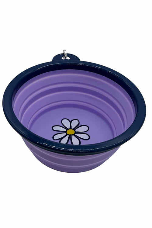 Life is Good Daisy Silicone Travel Dog Bowl open