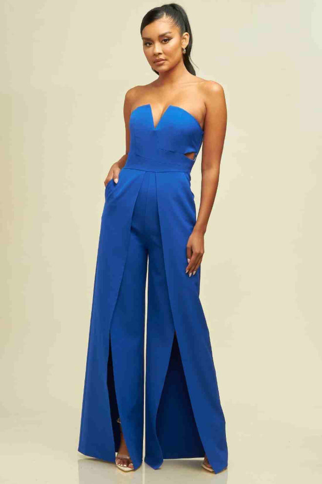 Blue Open Slit Jumpsuit