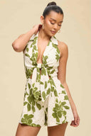 Olive Eyelet Tie Front Romper